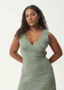 AFENDS BASE SEERSUCKER MAXI DRESS - DEEP GREEN CHECK