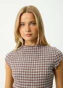 AFENDS WREN BASE SEERSUCKER TOP - COFFEE CHECK