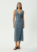 AFENDS POSITION SEERSUCKER CHECK MAXI DRESS - NAVY CHECK
