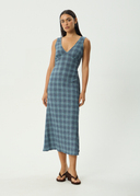 AFENDS POSITION SEERSUCKER CHECK MAXI DRESS - NAVY CHECK