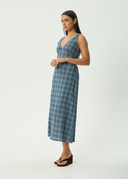 AFENDS POSITION SEERSUCKER CHECK MAXI DRESS - NAVY CHECK