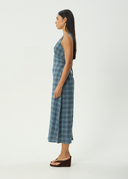 AFENDS POSITION SEERSUCKER CHECK MAXI DRESS - NAVY CHECK