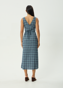 AFENDS POSITION SEERSUCKER CHECK MAXI DRESS - NAVY CHECK