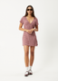 AFENDS BASE - SEERSUCKER MINI DRESS - BURGUNDY CHECK