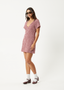 AFENDS BASE - SEERSUCKER MINI DRESS - BURGUNDY CHECK