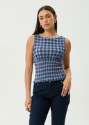 AFENDS MOUNTAINS SEERSUCKER SLEEVELESS TOP - NAVY RED CHECK
