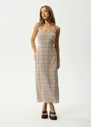 AFENDS FLIGHT RUMI SEERSUCKER DRESS - CHAI CHECK