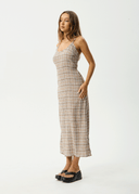 AFENDS FLIGHT RUMI SEERSUCKER DRESS - CHAI CHECK