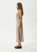 AFENDS FLIGHT RUMI SEERSUCKER DRESS - CHAI CHECK