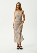 AFENDS FLIGHT RUMI SEERSUCKER DRESS - CHAI CHECK