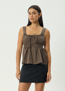 AFENDS CYRUS TIE TOP - COFFEE STRIPE