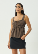 AFENDS CYRUS TIE TOP - COFFEE STRIPE