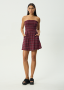 AFENDS EBONI SEERSUCKER MINI DRESS - PORT CHECK