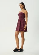AFENDS EBONI SEERSUCKER MINI DRESS - PORT CHECK