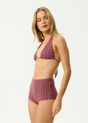 AFENDS LEDGER BIKINI TOP - BURGUNDY STRIPE