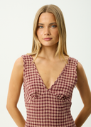 CAPRICORN SEERSUCKER MINI DRESS - BURGUNDY / BEIGE CHECK