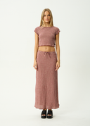 AFENDS CAPRICORN SEERSUCKER MAXI SKIRT - BURGUNDY/BEIGE CHECK
