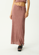 AFENDS CAPRICORN SEERSUCKER MAXI SKIRT - BURGUNDY/BEIGE CHECK
