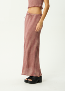 AFENDS CAPRICORN SEERSUCKER MAXI SKIRT - BURGUNDY/BEIGE CHECK