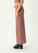 AFENDS CAPRICORN SEERSUCKER MAXI SKIRT - BURGUNDY/BEIGE CHECK