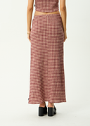 AFENDS CAPRICORN SEERSUCKER MAXI SKIRT - BURGUNDY/BEIGE CHECK