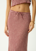 AFENDS CAPRICORN SEERSUCKER MAXI SKIRT - BURGUNDY/BEIGE CHECK