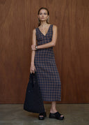 AFENDS TULLY SEERSUCKER MAXI DRESS - SHEV INDIGO CHECK