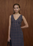 AFENDS TULLY SEERSUCKER MAXI DRESS - SHEV INDIGO CHECK