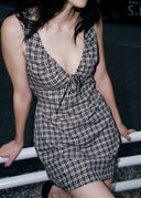 AFENDS IZZY - MINI DRESS - BROWN / BLUE CHECK