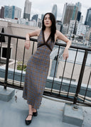 AFENDS TULLY - SEERSUCKER MAXI DRESS - CEDAR / BLUE CHECK