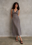 AFENDS TULLY - SEERSUCKER MAXI DRESS - CEDAR / BLUE CHECK