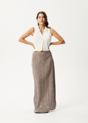 BASE SEERSUCKER MAXI SKIRT - COFFEE CHECK