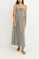RHYTHM ANTIBES PLAID MIDI DRESS - OLIVE