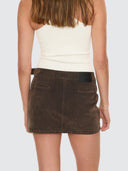 THRILLS ARDEN BUCKLE FLOCKED DENIM MINI SKIRT - DARK CHOCOLATE
