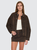 THRILLS BAILEY FLOCKED JACKET - DARK CHOCOLATE