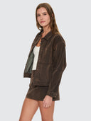 THRILLS BAILEY FLOCKED JACKET - DARK CHOCOLATE