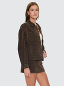 THRILLS BAILEY FLOCKED JACKET - DARK CHOCOLATE
