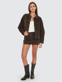 THRILLS BAILEY FLOCKED JACKET - DARK CHOCOLATE