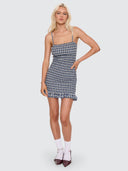 WORSHIP CHERUB SHIRRED MINI DRESS - BLUE GREY