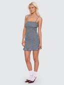 WORSHIP CHERUB SHIRRED MINI DRESS - BLUE GREY