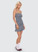 WORSHIP CHERUB SHIRRED MINI DRESS - BLUE GREY