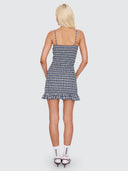 WORSHIP CHERUB SHIRRED MINI DRESS - BLUE GREY