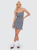 WORSHIP CHERUB SHIRRED MINI DRESS - BLUE GREY