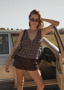 GISELLE SEERSUCKER TOP - SHEV INDIGO CHECK