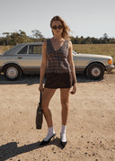 GISELLE SEERSUCKER TOP - SHEV INDIGO CHECK