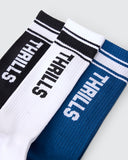 THRILLS HARD KNOCKS 3 PACK SOCK - BLACK - WHITE - BLUE