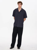 THRILLS HEMP MINIMAL THRILLS CONTRAST STITCH CROPPED BOWLING SHIRT - EBONY