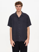 THRILLS HEMP MINIMAL THRILLS CONTRAST STITCH CROPPED BOWLING SHIRT - EBONY