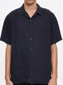 THRILLS HEMP MINIMAL THRILLS CONTRAST STITCH CROPPED BOWLING SHIRT - EBONY