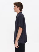 THRILLS HEMP MINIMAL THRILLS CONTRAST STITCH CROPPED BOWLING SHIRT - EBONY
